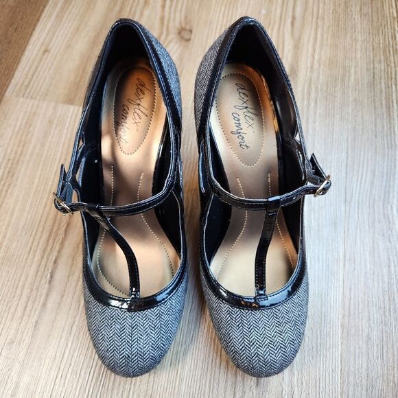 🩵DexFlex Comfort Herringbone T-Strap Heels Size 8.5 - Picture 4 of 13